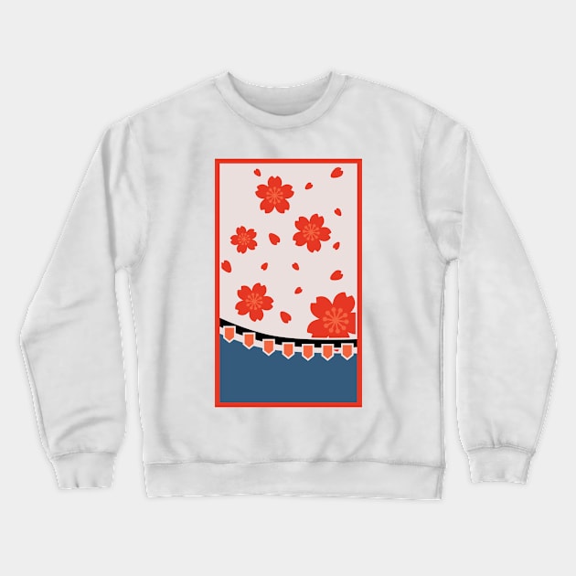 Cherry Blossom and Curtain Crewneck Sweatshirt by Nishinegi
